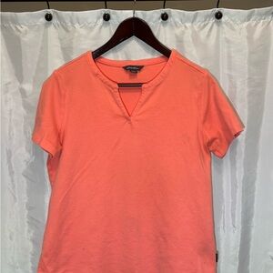 Eddie Bauer Coral Pima Cotton Notch Neck Tee - Size M